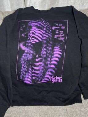 Taylor Swift Black Crewneck Sweater with Purple Graphic